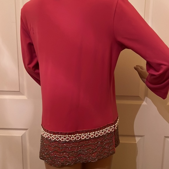 Moda international one of a kind pink beaded hem long sleeved Vneck sweaterszM - Picture 5 of 7